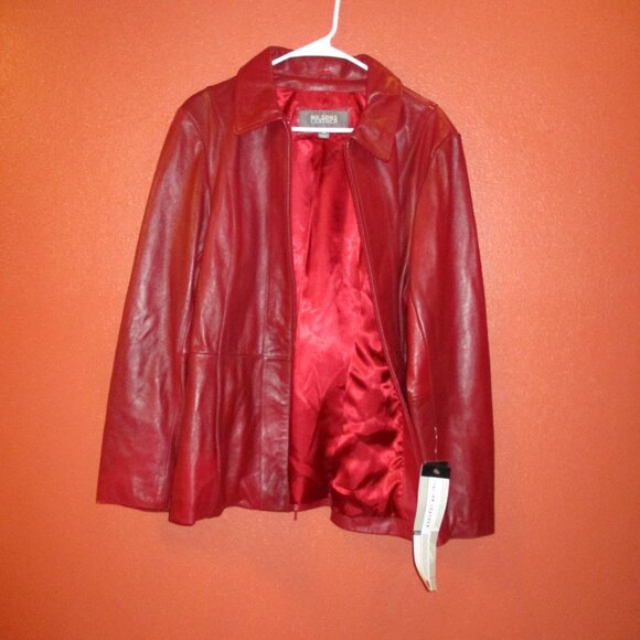 Wilson NEW Woman 1X Large Red Full Zip Pockets Luxury Italian Leather Jacket - Picture 1 of 12